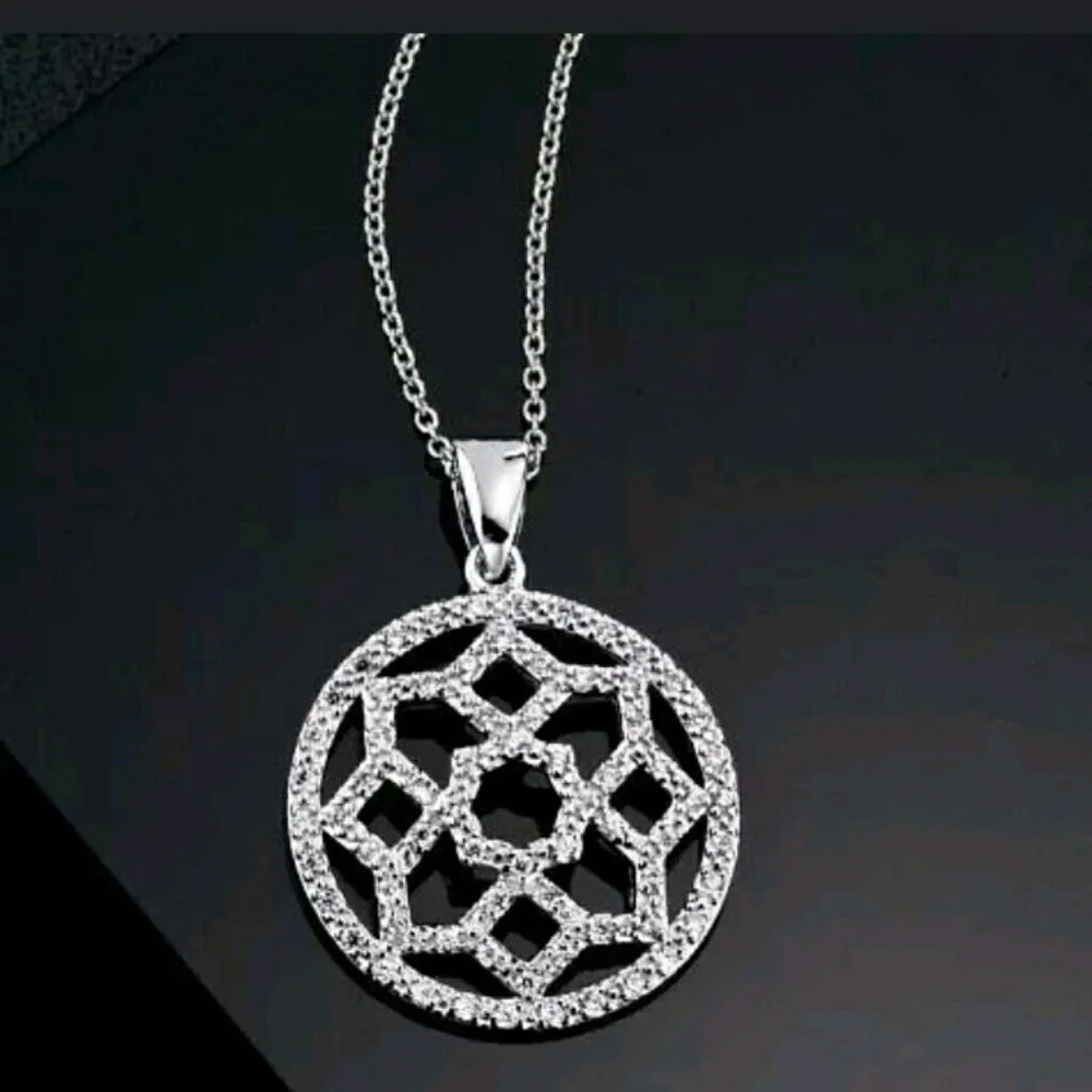 Sterling Silver Circle CZ Pendant Necklace